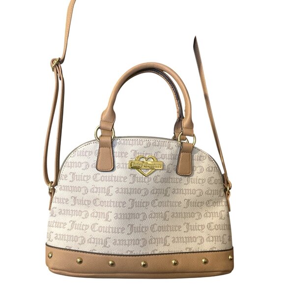 Juicy Couture Canvas & Faux Leather Satchel With Monogram Print & Heart Logo Des - Picture 2 of 8